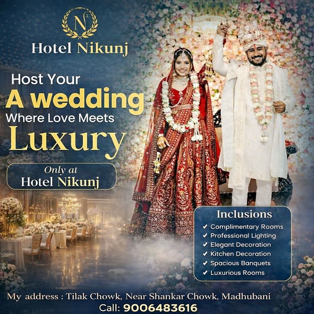 Hotel Nikunj wedding package inclusions — complimentary rooms, lighting, decoration